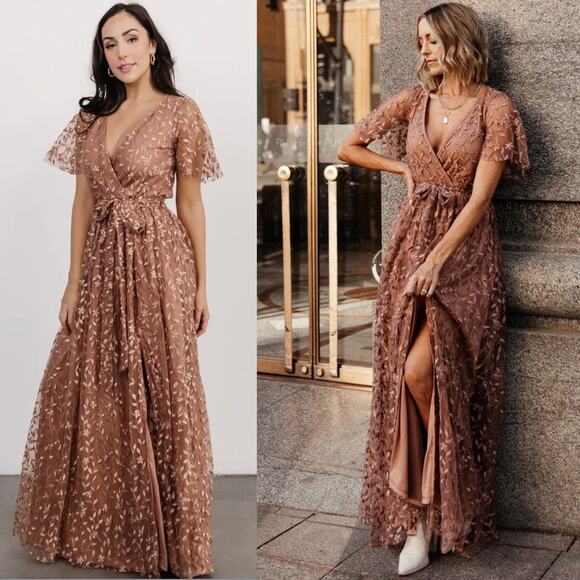 Baltic Born Marseille Vine Embossed Maxi Dress In Nude Rose Size XS - Picture 1 of 16